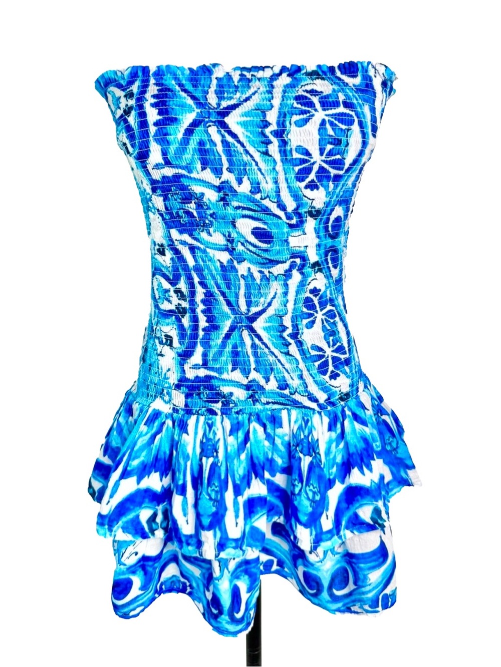 Antica Sartoria Strapless Smocked Ruffle Swim Cover-Up Dress One Size